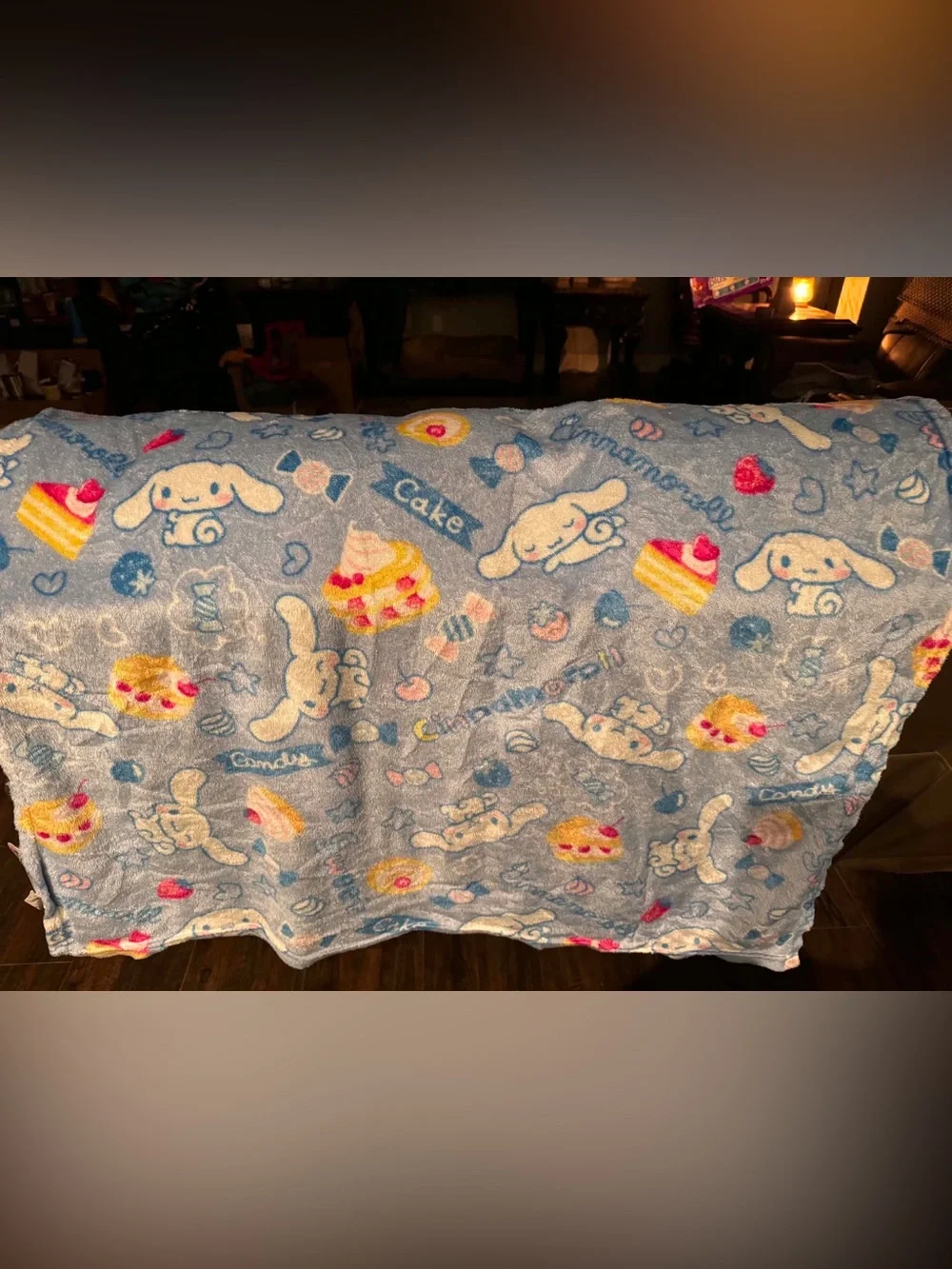 Sanrio Cinnamoroll Plush Throw Blanket in Light Blue with Pink 38” x 48”